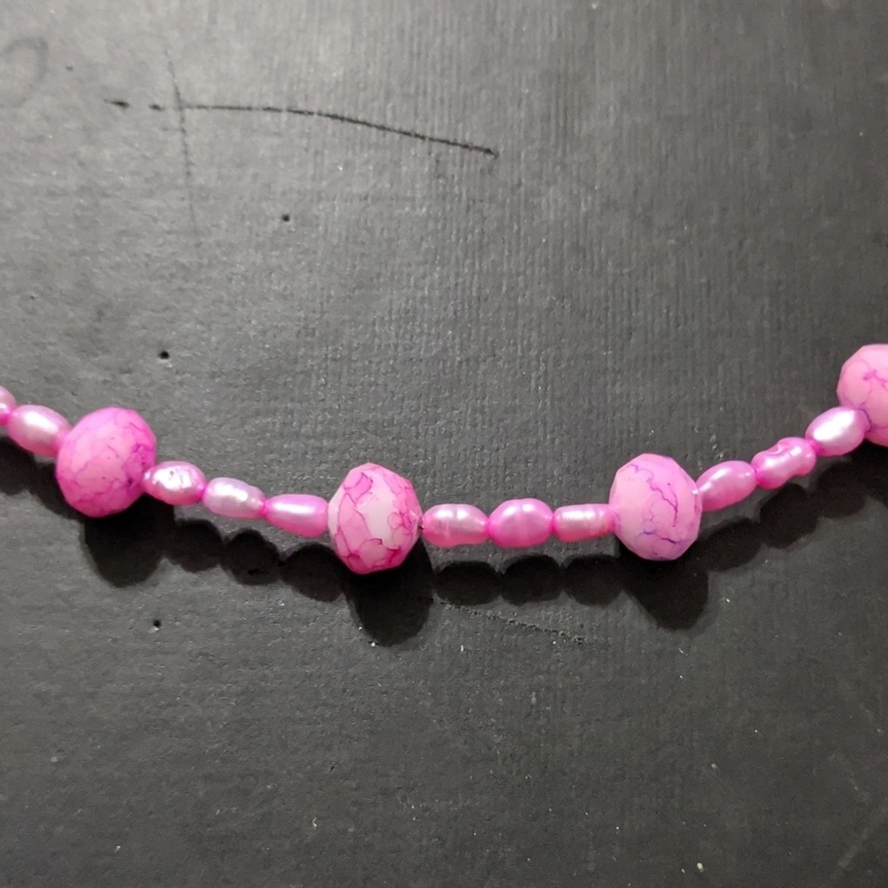 Pink Rice Pearl and Swirl Pink Faceted Crystal Statement Necklace - Picture 2 of 4